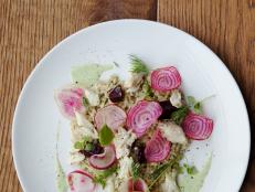 A salad of farro, crab and roasted beets gets treated to a gorgeous green goddess dressing.