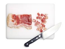 Bacon is much easier to chop when it's cold. Keep a stash in the freezer for weeknight meals.