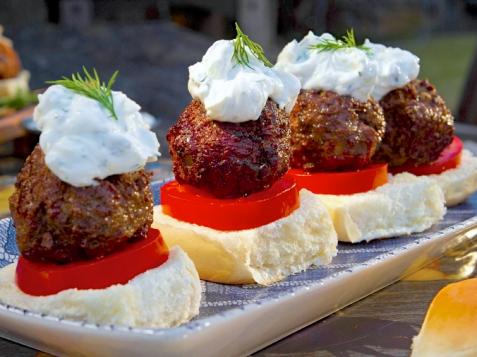 Greek Lamb Meatball Sliders with Tzatziki