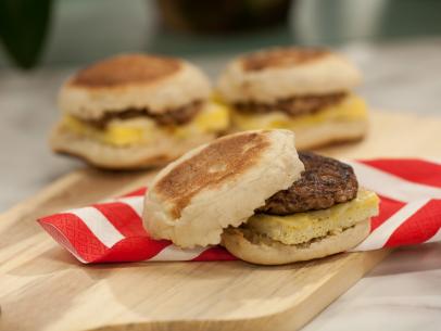 "Sausage Egg Jeffmuffin" prepared by Jeff Mauro, as seen on the Food Network's The Kitchen, Season 2.