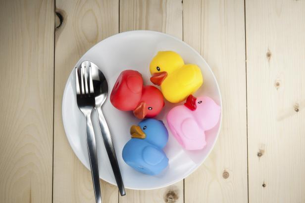 rubber ducks on plate
