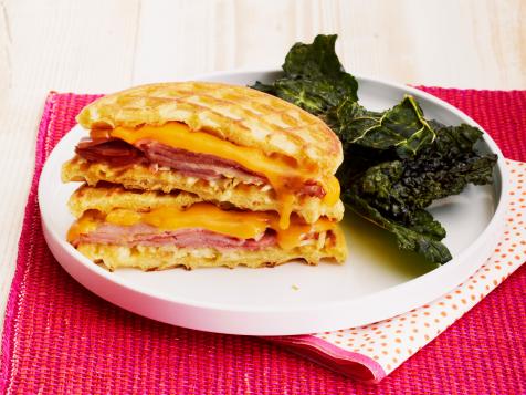 Ham-and-Cheese Wafflewiches with Kale Chips