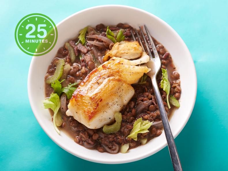 Food Network Kitchen's 25-Minute Cod with Lentils For Beat The Clock Dinners As seen on Food Network 