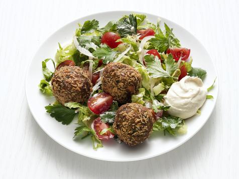 Crispy Chickpea Fritter Salad with Hummus Dressing