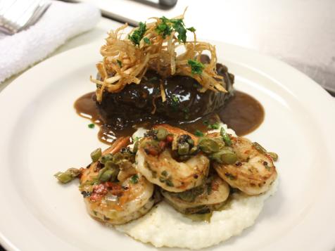 Braised Short Ribs with Seared Shrimp and Grits