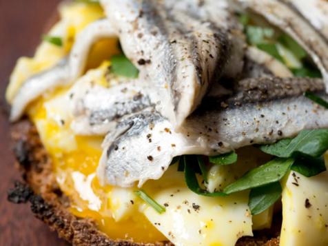 Soft-Boiled Egg and White Anchovy Breakfast Sandwiches