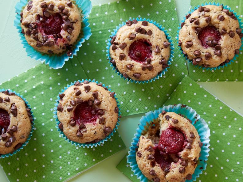 Food Network Kitchenâ  s Healthy snacks secret strawberry chocolate chip muffins as seen on Food Network.