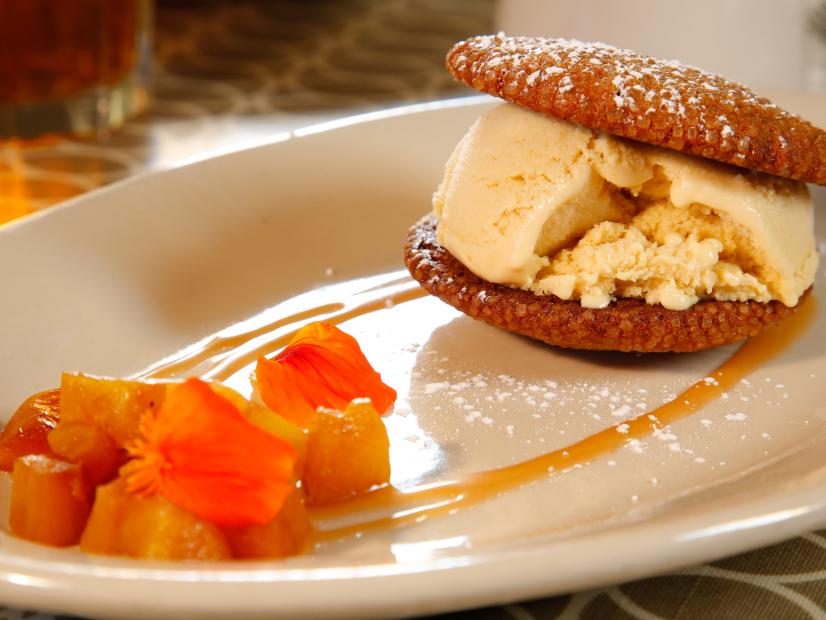 Plate of Butterscotch ice cream sandwich from 300 East in Charlotte, NC as seen on Food Network's Diners, Drive-Ins and Dives episode DV2211.