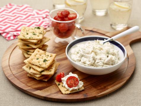 Crab Dip with Garlic Saltines and Roasted Cherry Tomatoes