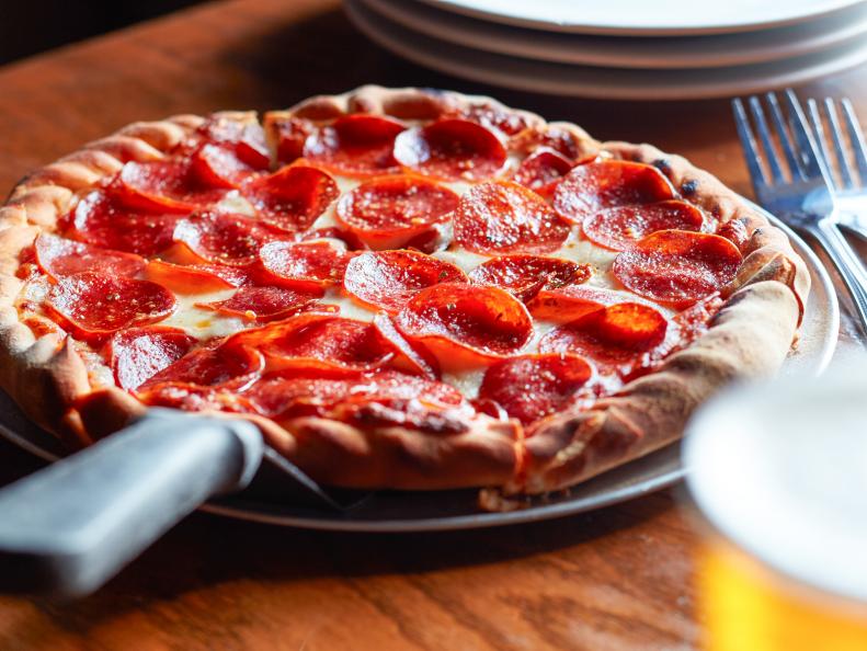 Pepperoni Thin Crust Pizza at Pequod's Pizza (Lincoln Park Location).