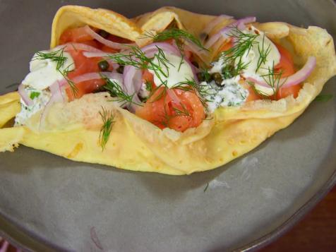 Crepes with Smoked Salmon, Ricotta, Red Onion and Capers with Lemon Creme Fraiche