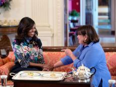 First Lady Michelle Obama and Ina Garten, chef, author and host of the Food Network's program "Barefoot Contessa," participate in a conversation regarding the "Let's Move!" initiative and the White House Kitchen Garden dedication, in the State Dining Room of the White House, Oct. 5, 2015. (Official White House Photo by Amanda Lucidon)
