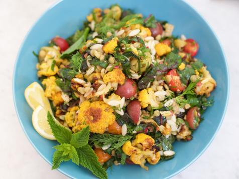 Lentil and Orzo Salad with Roasted Cauliflower, Chard and Herbs