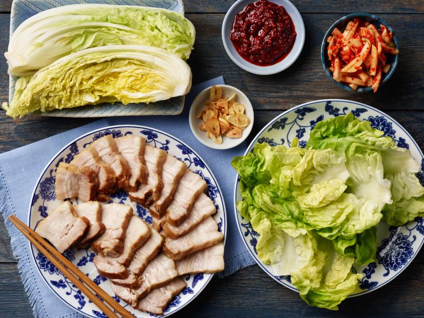 Food Network Kitchen's Korean Style Boiled Pork Belly (Bossam) for LESSONS FROM GRANDMA/MICROWAVE VEGGIES/CHICKEN SOUP, as seen on Food Network