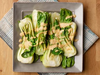 Food Network Kitchen's Microwave Veggies, Microwave Baby Bok Choy with Miso Sauce for LESSONS FROM GRANDMA/MICROWAVE VEGGIES/CHICKEN SOUP, as seen on Food Network