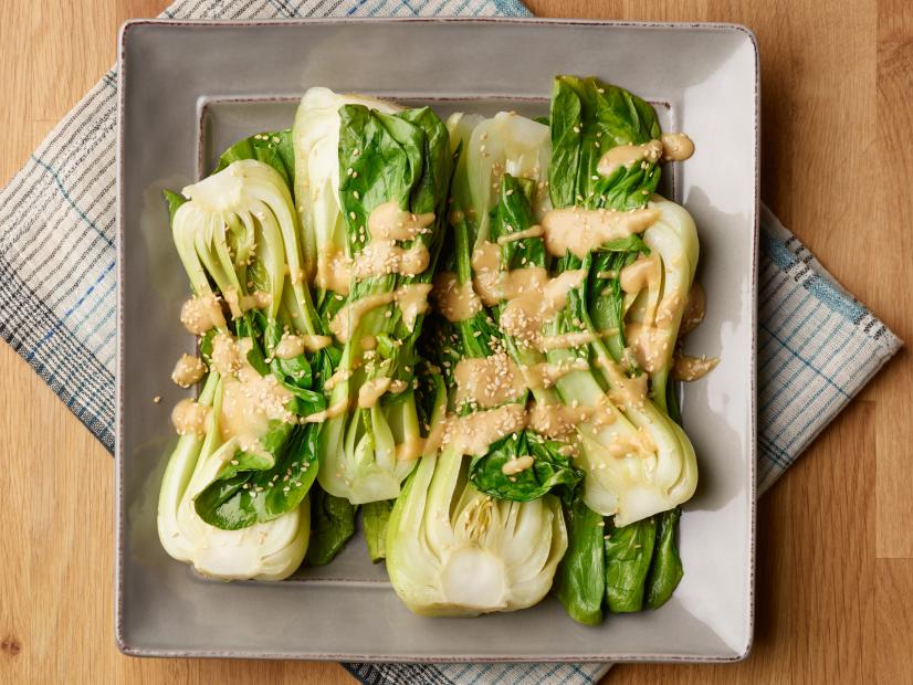 Food Network Kitchen's Microwave Veggies, Microwave Baby Bok Choy with Miso Sauce for LESSONS FROM GRANDMA/MICROWAVE VEGGIES/CHICKEN SOUP, as seen on Food Network