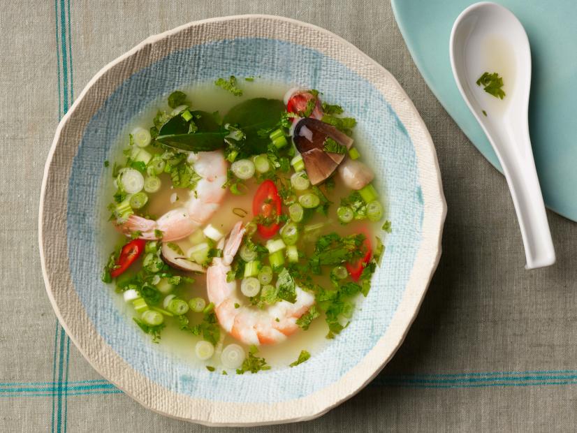 Tyler Florence's Hot and Sour Thai Soup: Tom Yum Goong for, LESSONS FROM GRANDMA/MICROWAVE VEGGIES/CHICKEN SOUP, as seen on Food Network's Food 911. Episode:Tyler Thai'd Up.