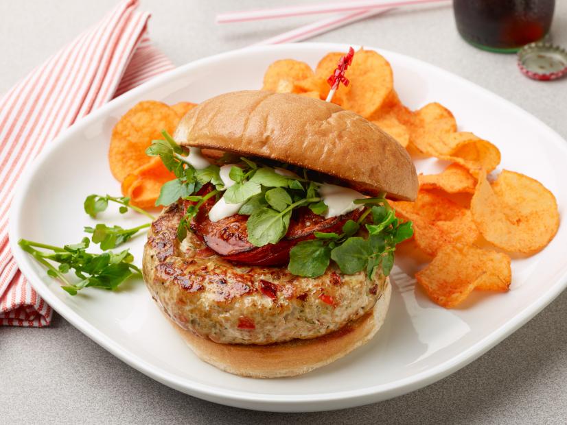 Amanda Freitag's Terrific Turkey Burger for Year of Oats/Drunk Pies/Diners, as seen on Food Network.