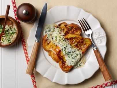 Food Network Kitchen’s French Toast Florentine for Year of Oats/Drunk Pies/Diners, as seen on Food Network.