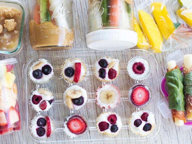 a selectio of healthy halftime snacks to-go for kids sporting events, photographed by Jackie Alpers for Food Network Kitchens