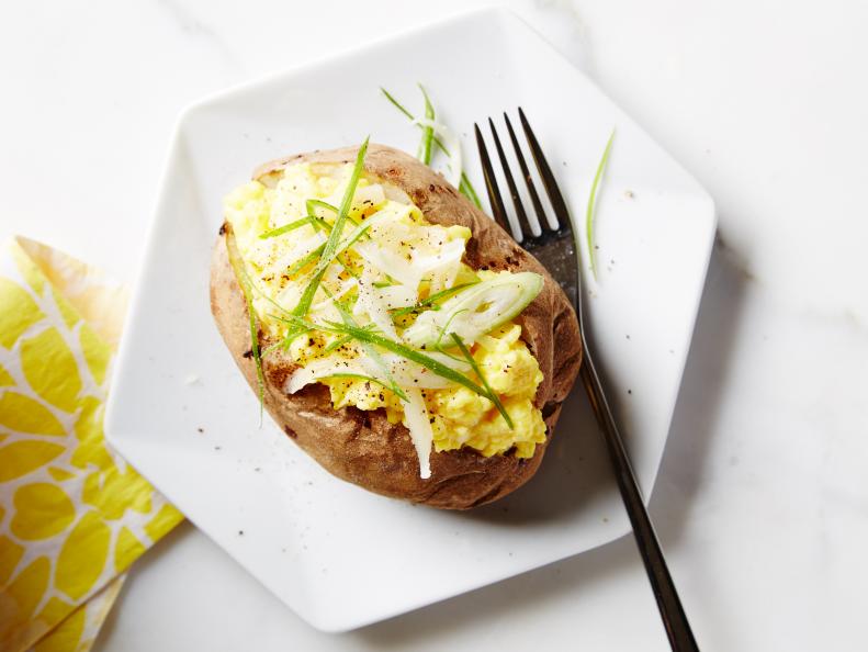 Food Network Kitchen's Egg and Cheese Stuffed Baked Potato, as seen on Food Network.