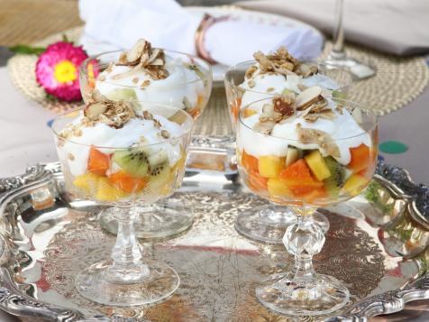 Tropical Fruit Parfait with Honey-Ginger Drizzle and Gingersnap Granola