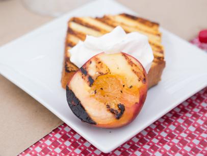 Grilled Pound Cake and Grilled Peaches for desert, as seen on Food Network's Valerie's Home Cooking, Season 3.