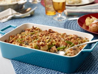 Allison Robicell’s Green Bean and Mushroom Bread Pudding for THE ULTIMATE FRIENDSGIVING/12 DAYS OF COOKIES/LAST-MINUTE SIDES, as seen on Food Network