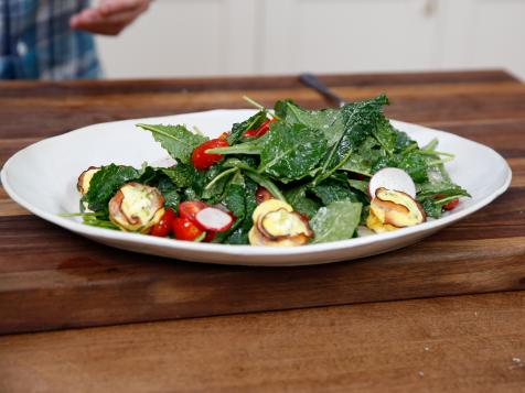 Baby Greens Salad with Ham Quiche Croutons and Maple-Cider Vinaigrette