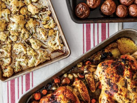 Oven-Roasted Chicken with Roasted Red Bliss Potatoes and Cauliflower Florets
