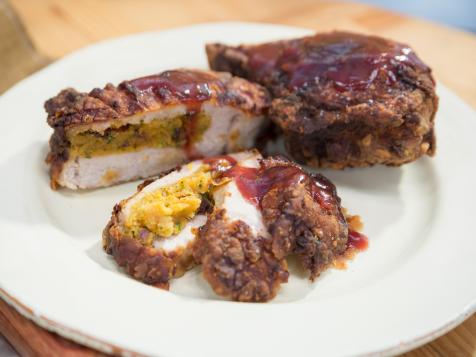 Sunny's Cornbread-Stuffed and Fried Pork Chops with Honey Cranberry Sauce