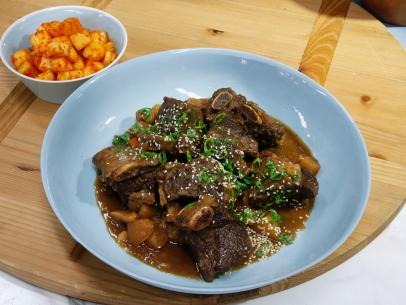 Deuki Hong's Slow Cooker Korean Short Ribs are displayed, as seen on Food Network's The Kitchen, Season 12.