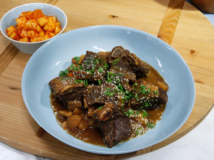 Deuki Hong's Slow Cooker Korean Short Ribs are displayed, as seen on Food Network's The Kitchen, Season 12.