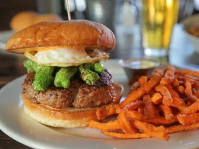 The Perfect Pork Burger as Served at The Roost in Longmont, Colorado as seen on Food Network's Diners, Drive-Ins and Dives episode 2708.
