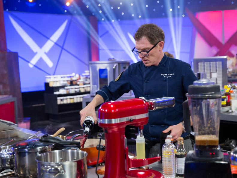 Iron Chef Bobby Flay, during the Iron Chef Challenge, with secret ingredient Bisson, as seen on Iron Chef Showdown, Season 1.