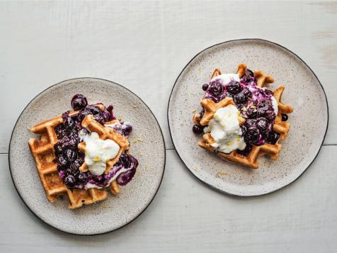 Waffles with Blueberry Compote and Lemon Ricotta Cream
