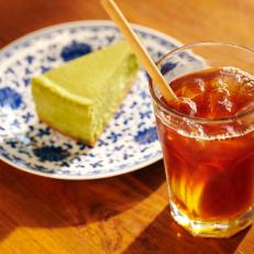 teakha kitchen caramelized iced lemon tea with green tea cheesecake