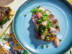 Geoffrey Zakarian makes Pork Chops with Spring Vegetables and Mustard Sauce, as seen on Food Network's The Kitchen