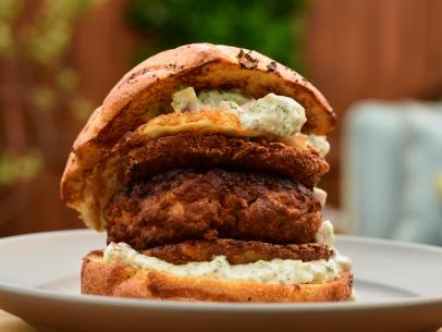 Guest Aaron McCargo Jr.'s chorizo breakfast burger, as seen on Food Network's The Kitchen.