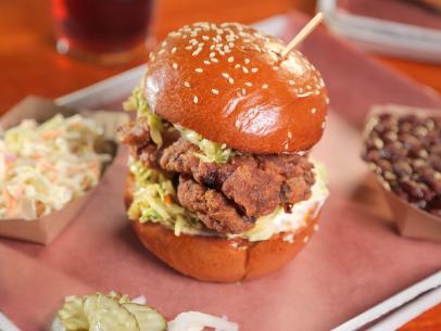 Fried Chicken Sandwich as served at Horse Thief BBQ in Los Angeles, California as seen on Food Network's Diners, Drive-Ins and Dives episode 2703.