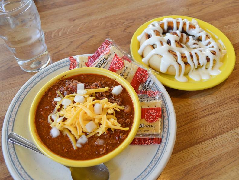 In Kansas, the most-iconic dish pairing is a bowl of chili with a homemade cinnamon roll. Though a seemingly unlikely combo, chili and cinnamon rolls pop up on menus throughout the state, including at public schools and local fundraising dinners. The tradition started more than 30 years ago when the U.S. Department of Agriculture gave large quantities of beans to school cafeterias, where they were turned into chili. To get the kids to eat the chili, they paired it with cinnamon rolls. Hanover Pancake House in Topeka serves both chili and cinnamon rolls. Ask for them to be served together.