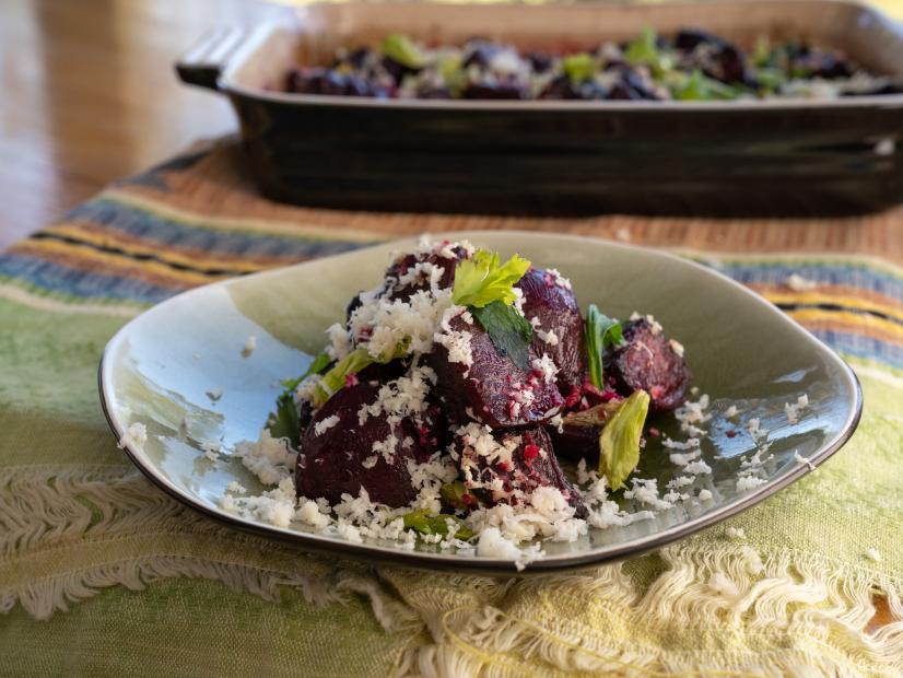 Chef Marc Murphy's Oven Roasted Beets with Fresh Horseradish & Celery Leaves, as seen on Guy's Ranch Kitchen, Season 2.