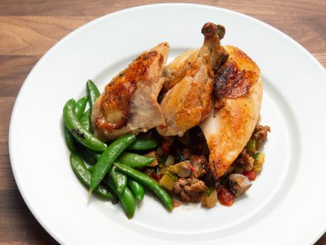 Roasted Chicken with Sausage and Snap Peas