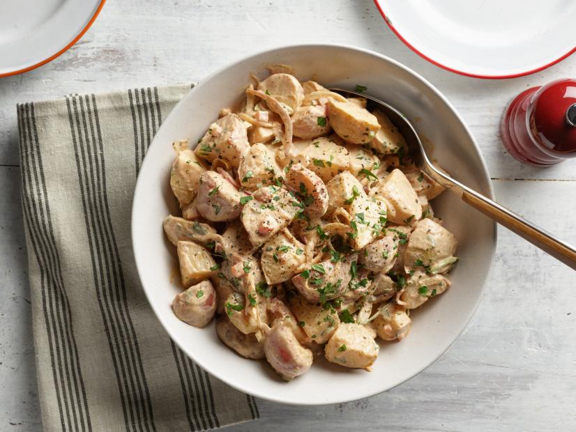Bobby Flay's Mesa Grill Potato Salad, as seen on Throwdown with Bobby Flay, BBQ Chicken.