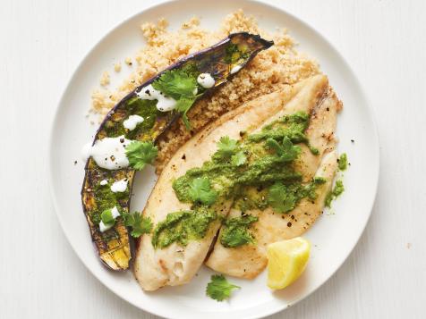 Broiled Tilapia and Eggplant with Moroccan Pesto