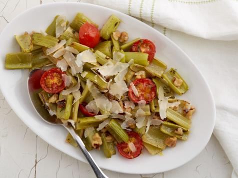 Broiled Celery and Cherry Tomatoes with Shaved Parmesan