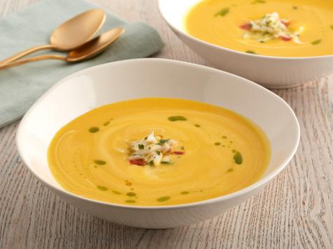 Spiced Butternut Squash Soup with Crab and Herb Oil