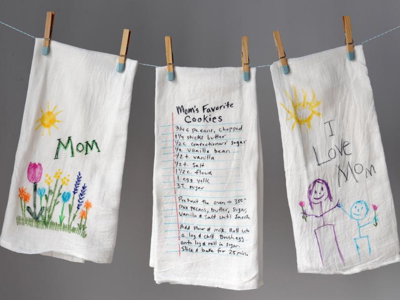 Turn everyday tea towels into permanent works of art with fabric markers and a little imagination. Handwrite mom’s favorite recipe on a tea towel so she has it handy in the kitchen, or doodle a portrait of you and her together on mother’s day. She’ll love having a thoughtful–and useful–reminder of your artwork at her fingertips.