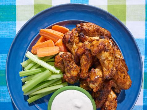 Grilled Buffalo BBQ Wings with Blue Cheese Yogurt Dip