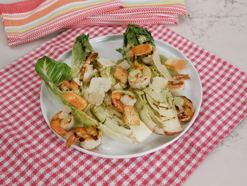 Grilled Salad with Shrimp and Green Goddess Dressing is displayed, as seen on Let's Eat, Season 1.